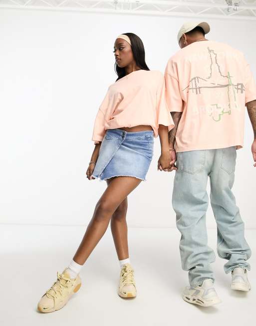 ASOS DESIGN unisex oversized t-shirt with large back graphic print in coral wash , 3 of 4