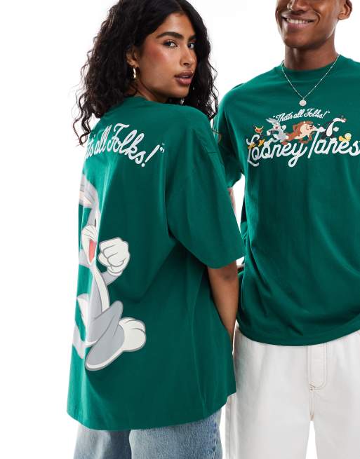 ASOS DESIGN unisex oversized t-shirt with Looney Tunes Bugs Bunny prints in green, 2 of 4