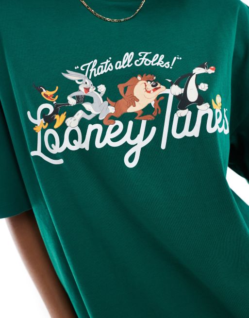 ASOS DESIGN unisex oversized t-shirt with Looney Tunes Bugs Bunny prints in green, 3 of 4