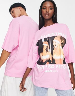 ASOS DESIGN unisex oversized t-shirt with Mean Girls Christmas print in pink