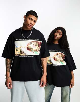 ASOS DESIGN unisex oversized t-shirt with Michelangelo prints in black ...