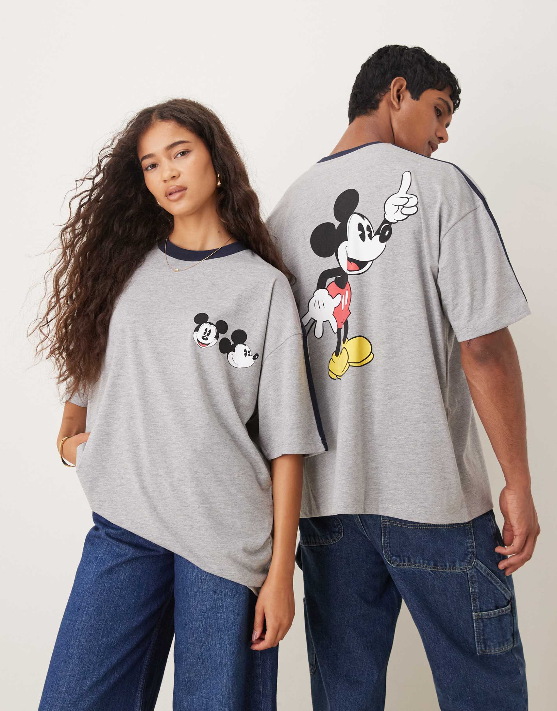 asos design unisex oversized t-shirt with mickey mouse prints in gray