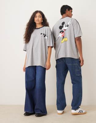 Asos Design Unisex Oversized T-shirt With Mickey Mouse Prints In Gray