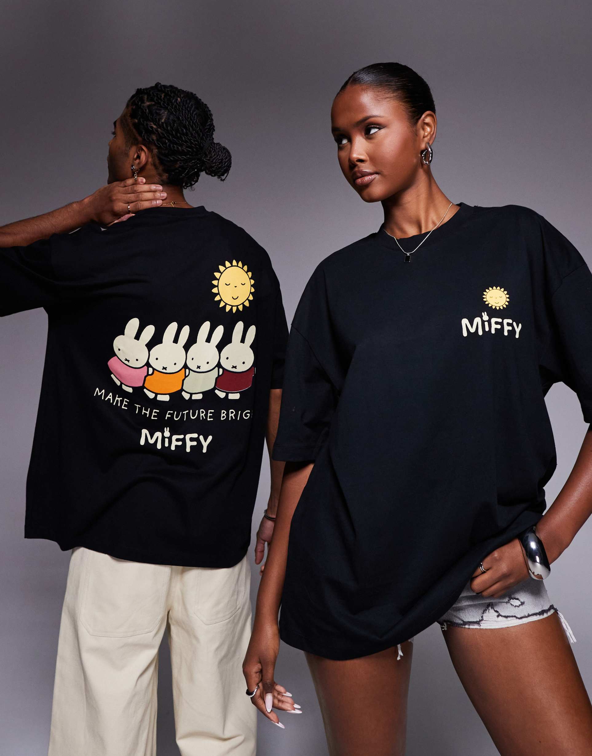 asos design unisex oversized t-shirt with miffy prints in black