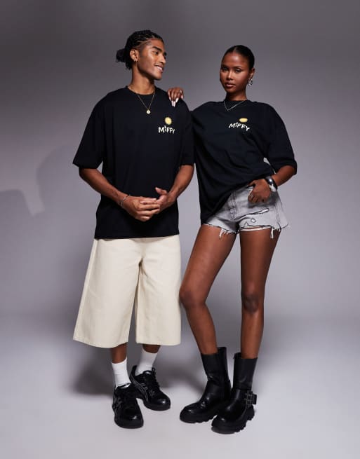 ASOS DESIGN unisex oversized T-shirt with Miffy prints in black