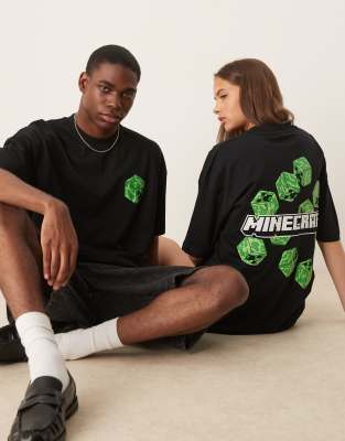 Asos Design Unisex Oversized T-shirt With Minecraft Prints In Black