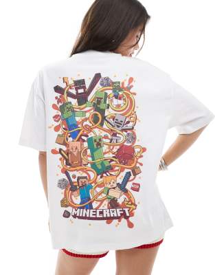 Asos Design Unisex Oversized T-shirt With Minecraft Prints In White