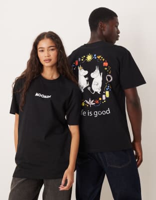 Asos Design Unisex Oversized T-shirt With Moomin Prints In Black