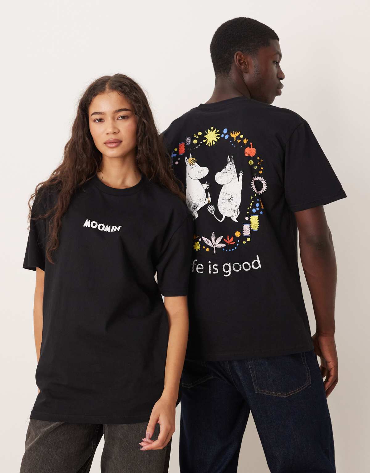 ASOS DESIGN unisex oversized t-shirt with Moomin prints in black