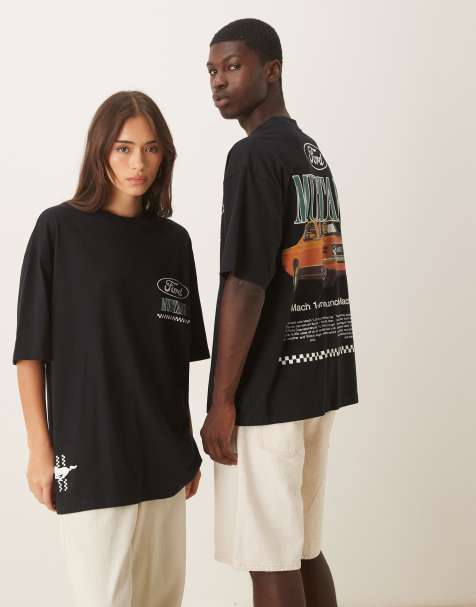 ASOS DESIGN unisex oversized t-shirt with Mustang print in black - view 1