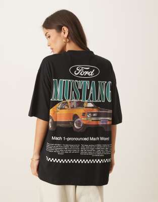 Asos Design Unisex Oversized T-shirt With Mustang Print In Black