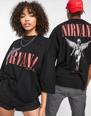 ASOS DESIGN unisex oversized t-shirt with Nirvana print in black