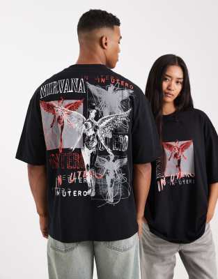 Asos Design Unisex Oversized T-shirt With Nirvana Print In Black