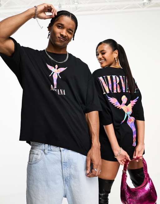 ASOS DESIGN unisex oversized Tshirt with Nirvana prints in black ASOS
