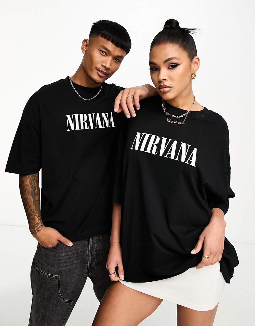 ASOS DESIGN unisex oversized t-shirt with Nirvana prints in black