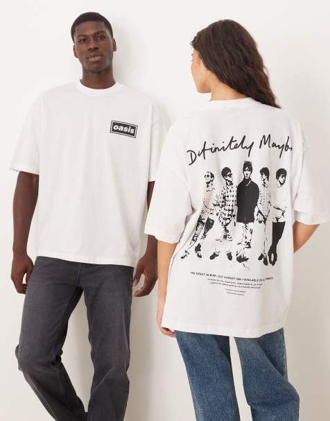 ASOS DESIGN unisex oversized t-shirt with OASIS Definitely Maybe prints in white - view 1