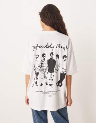 Asos Design Unisex Oversized T-shirt With Oasis Definitely Maybe Prints In White
