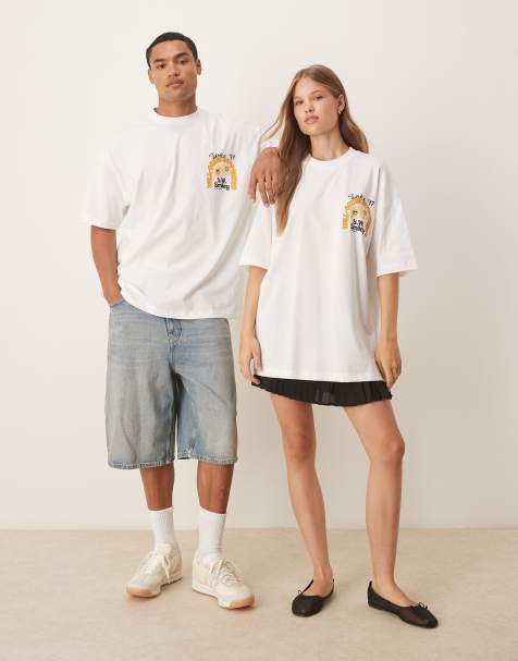 ASOS DESIGN unisex oversized t-shirt with orange Smiley print in white - view 1