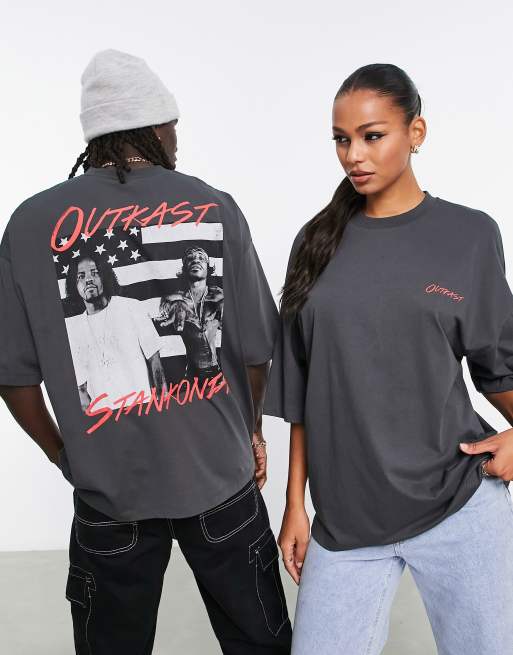 ASOS DESIGN unisex oversized t-shirt with Outkast print in charcoal