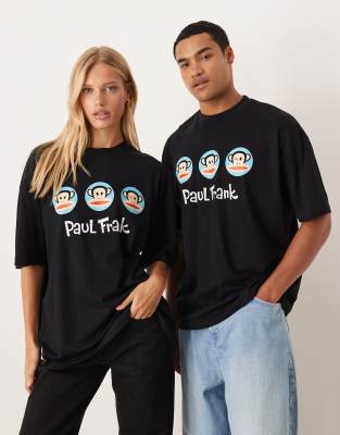 Asos Design Unisex Oversized T-shirt With Paul Frank Prints In Black