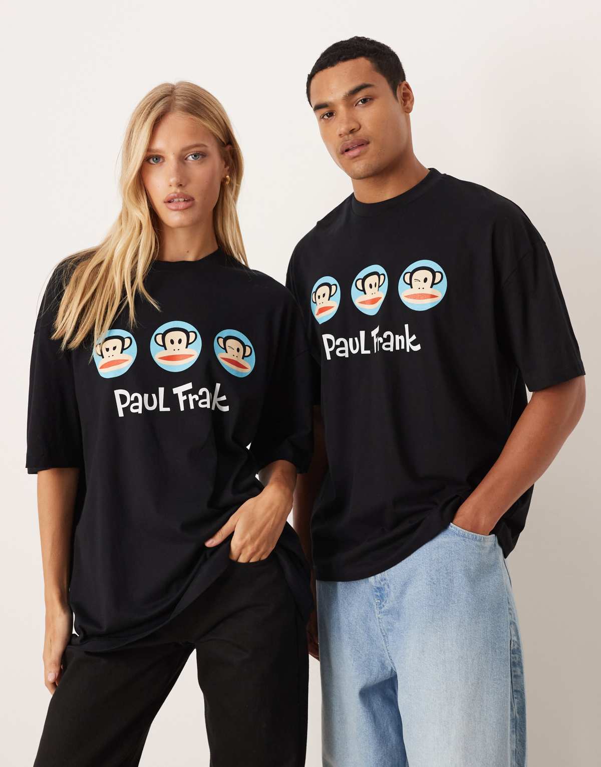 ASOS DESIGN unisex oversized t-shirt with Paul Frank prints in black