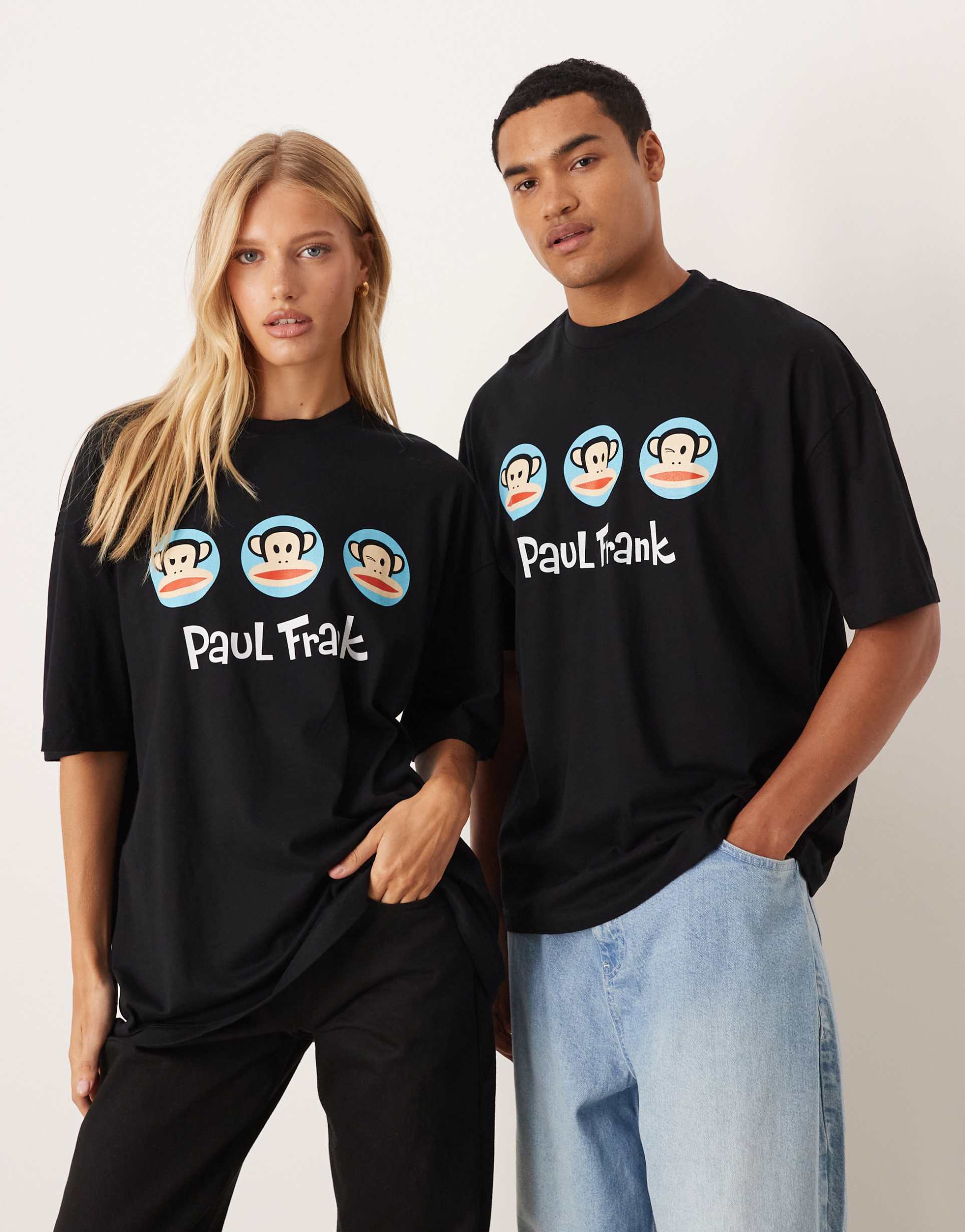 asos design unisex oversized t-shirt with paul frank prints in black