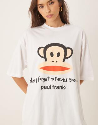 Asos Design Unisex Oversized T-shirt With Paul Frank Prints In White