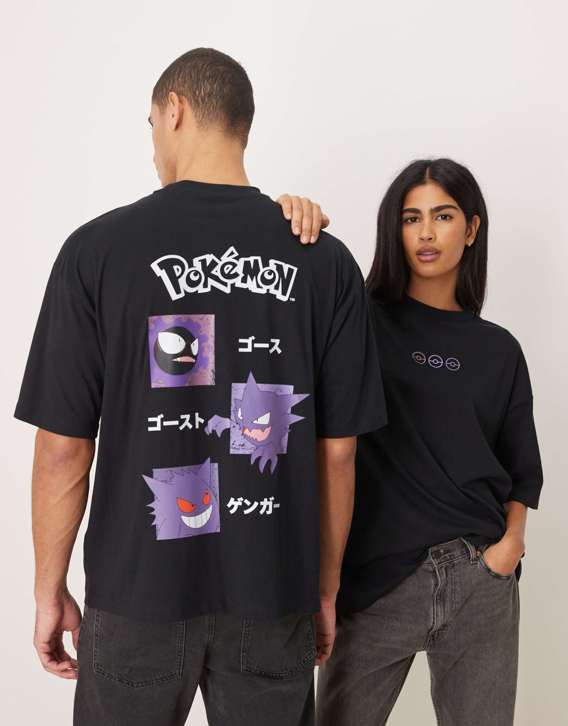 asos design unisex oversized t-shirt with pokemon print in black