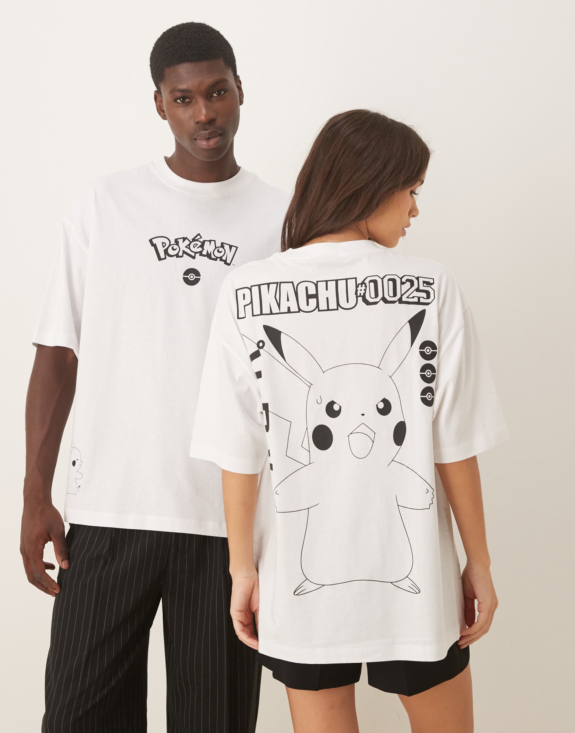 asos design unisex oversized t-shirt with pokemon prints in white