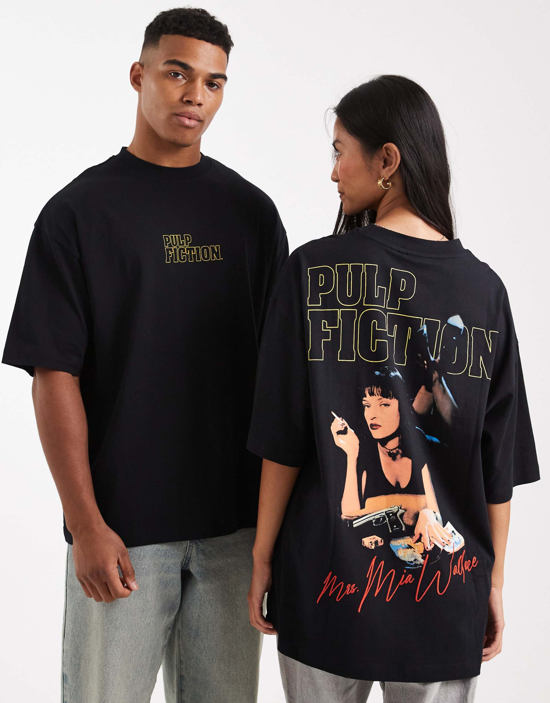 asos design unisex oversized t-shirt with pulp fiction print in black