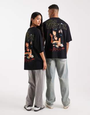 Asos Design Unisex Oversized T-shirt With Pulp Fiction Print In Black