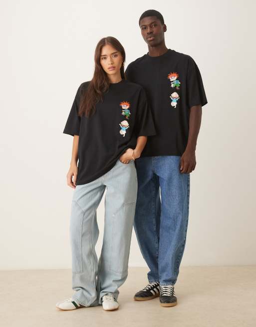 ASOS DESIGN Unisex oversized t-shirt with Rugrats prints in black