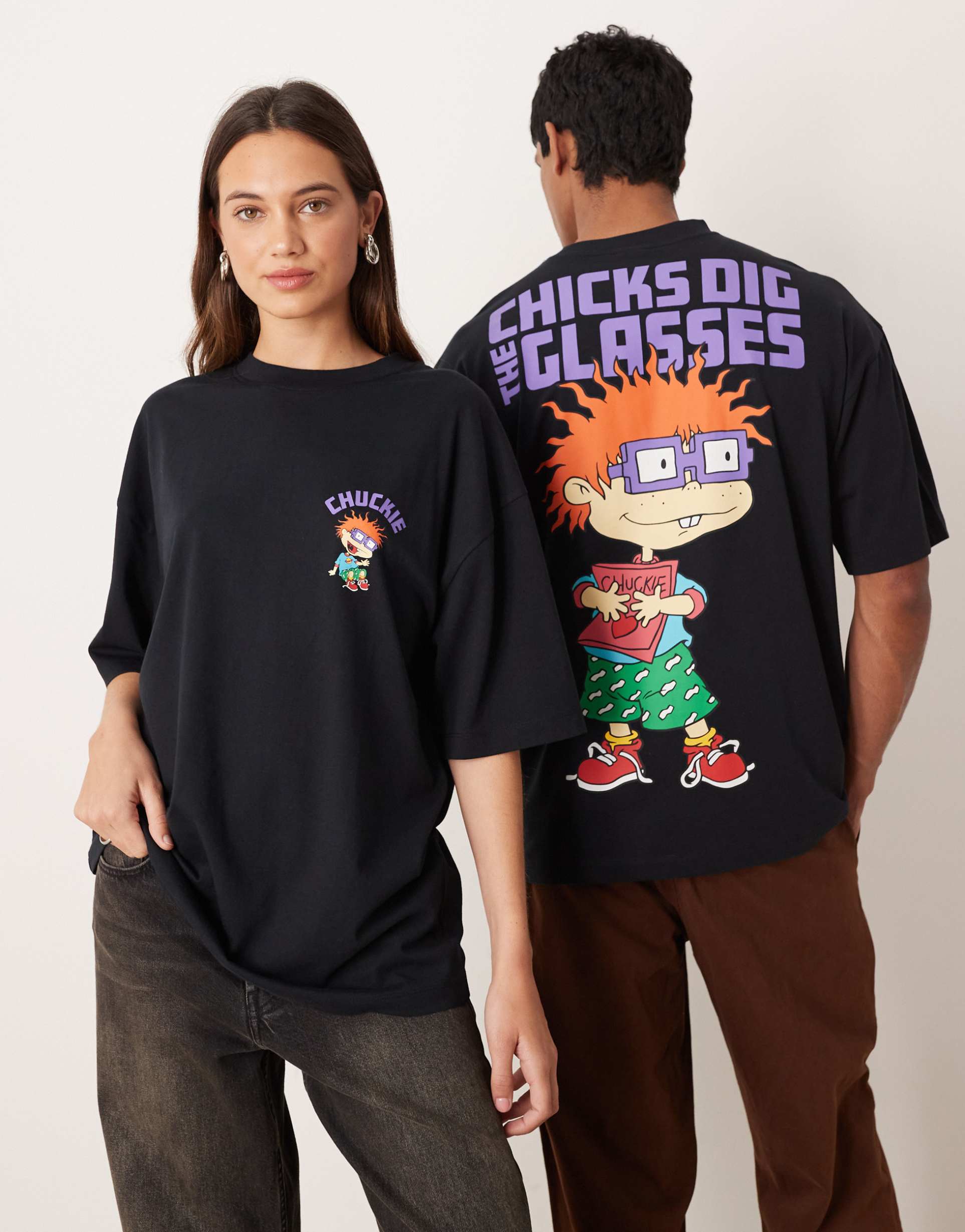 asos design unisex oversized t-shirt with rugrats prints in black