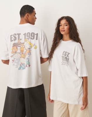 ASOS DESIGN unisex oversized t-shirt with Rugrats prints in white - view 1