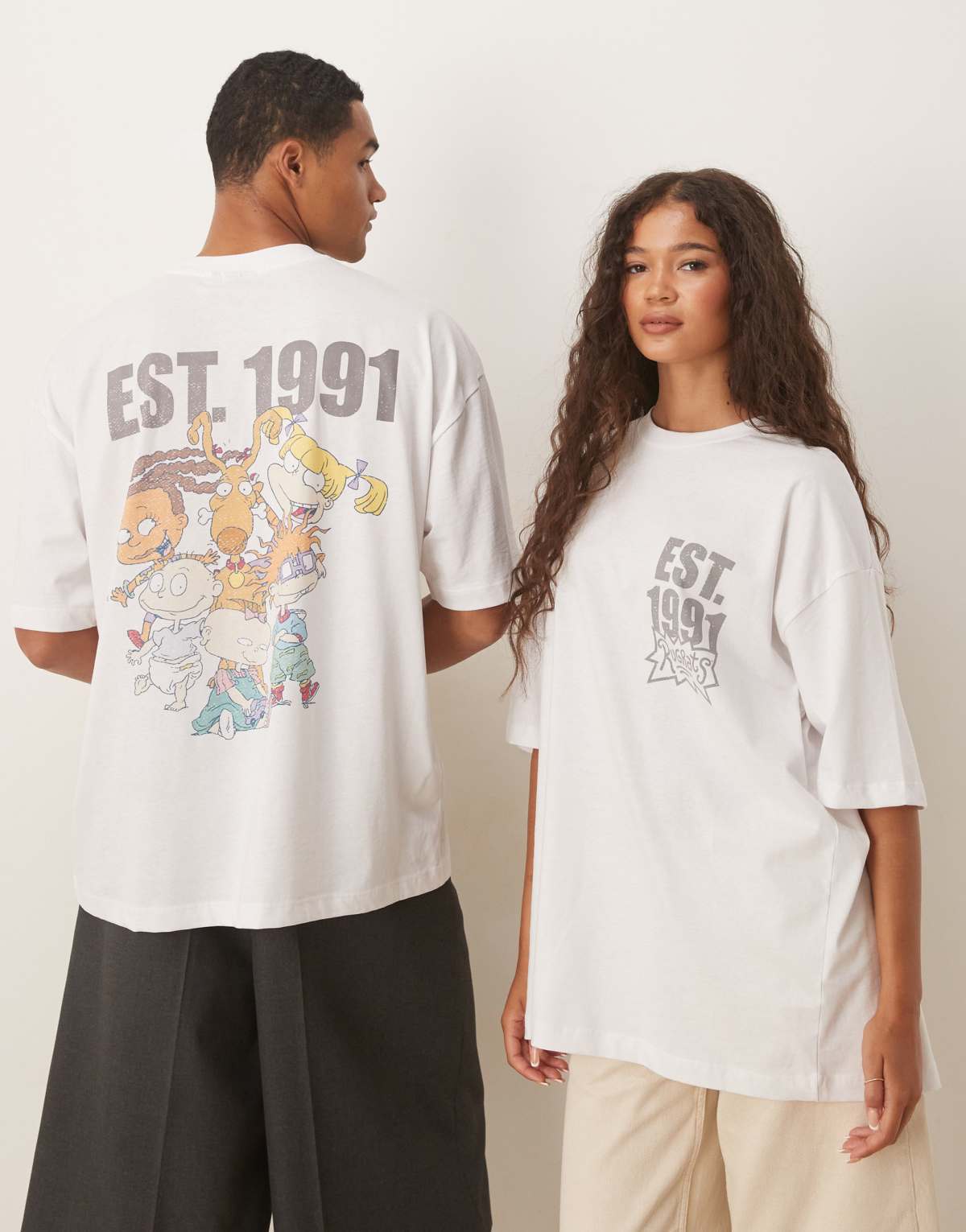 ASOS DESIGN unisex oversized t-shirt with Rugrats prints in white