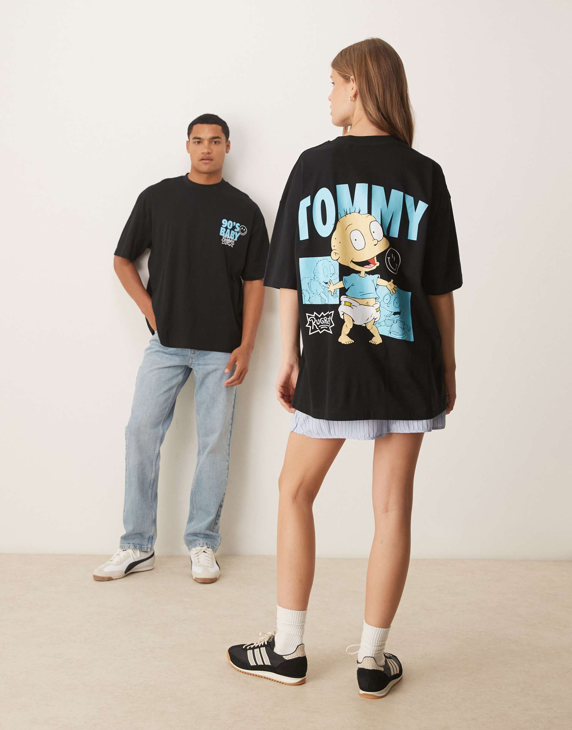 asos design unisex oversized t-shirt with rugrats tommy prints in black