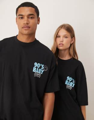 Asos Design Unisex Oversized T-shirt With Rugrats Tommy Prints In Black