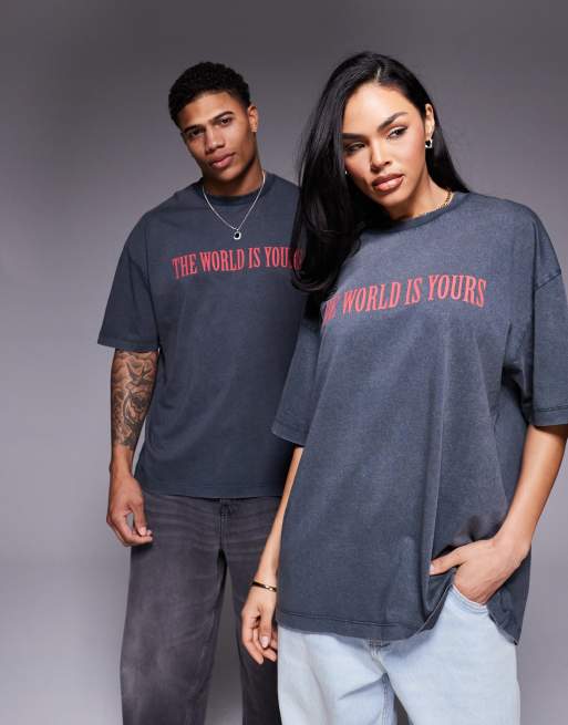 ASOS DESIGN unisex oversized t-shirt with Scarface prints in washed ...