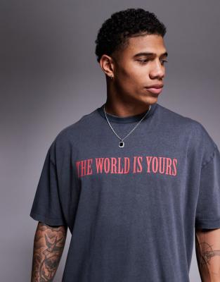 ASOS DESIGN unisex oversized t-shirt with Scarface prints in washed black