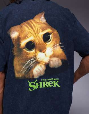Asos Design Unisex Oversized T-shirt With Shrek Puss In Black