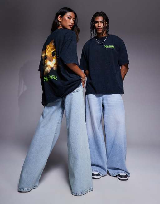 ASOS DESIGN unisex oversized t-shirt with Shrek Puss in Boots prints in washed black, 3 of 4