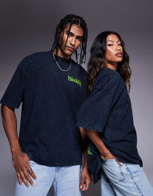 ASOS DESIGN unisex oversized t-shirt with Shrek Puss in Boots prints in washed black, 4 of 4