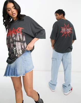 Asos Design Unisex Oversized T-shirt With Slipknot Prints In Washed Black