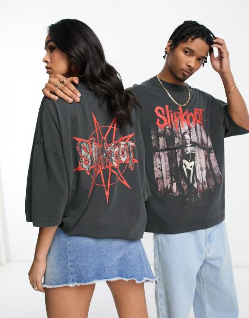 ASOS DESIGN unisex oversized t-shirt with Slipknot prints in washed black