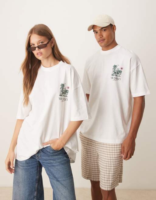 ASOS DESIGN unisex oversized t-shirt with Smile print in white