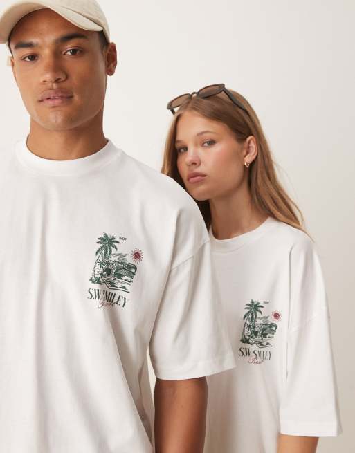 ASOS DESIGN unisex oversized t-shirt with Smile print in white