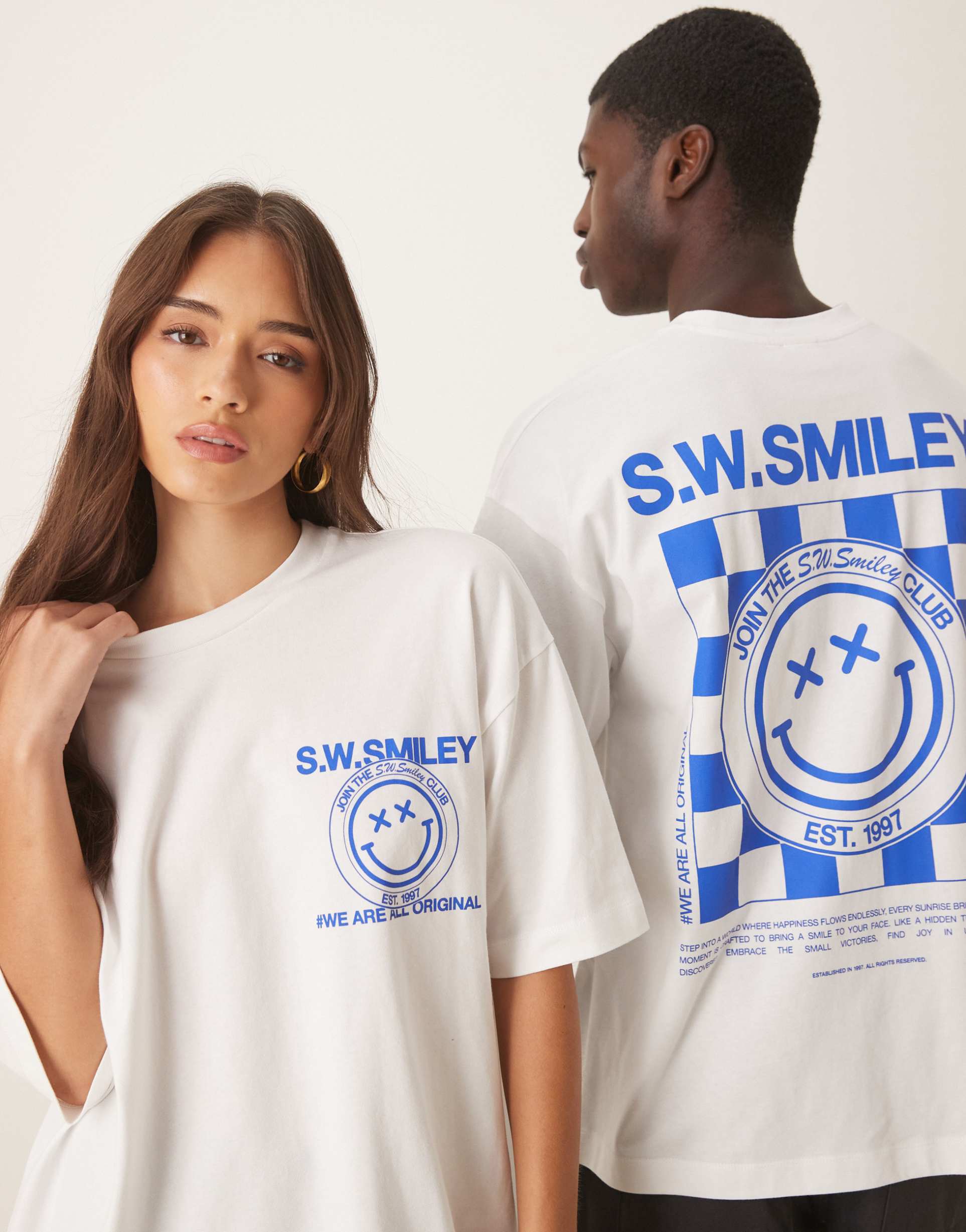 asos design unisex oversized t-shirt with smile prints in white