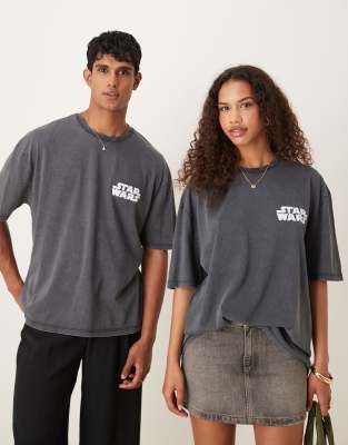 Asos Design Unisex Oversized T-shirt With Star Wars Episode I Prints In Gray