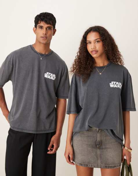 ASOS DESIGN unisex oversized t-shirt with Star Wars Episode I prints in washed black - view 1
