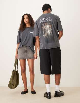 Asos Design Unisex Oversized T-shirt With Star Wars Episode I Prints In Gray